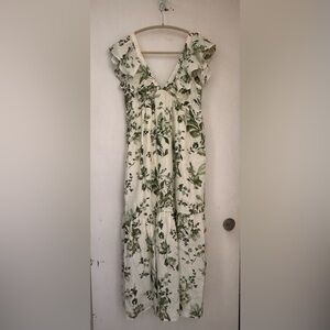 Elie Tahari Green and Cream Floral Maxi Dress